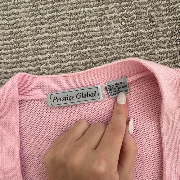 Vintage pink acrylic cardigan with pockets - Picture 4 of 6
